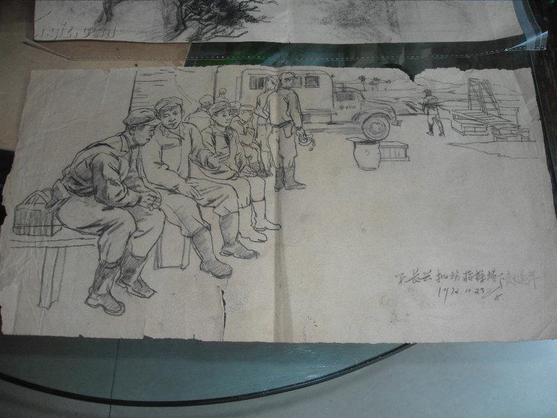 中国美院教授赵延年70年代人物素描写生画稿原稿一张:长兴机场指挥塔