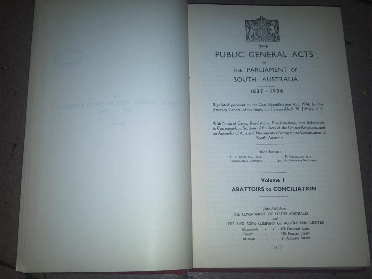 acts of parliament,chiming clock the public general acts of the parliament of south australia