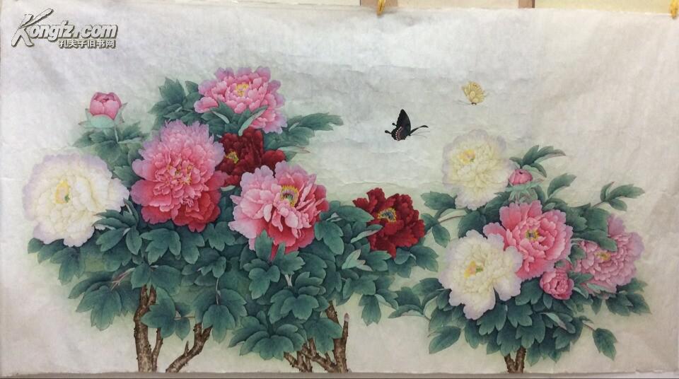 周中耀牡丹图-工笔画-花鸟画-六尺横幅-十八平尺 拍品编号:16044222图片