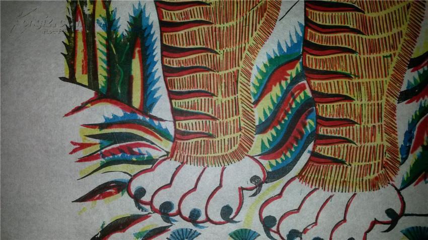 老版80年代印木刻木版年画版画*巨幅宣纸山林猛虎*90*68cm*带大师收藏