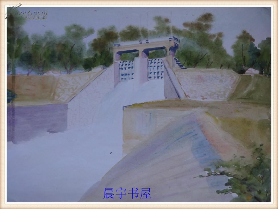 八十年代水粉画稿三峡大坝原稿
