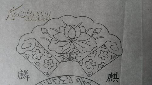 值得收藏*老木刻木版年画版画*麒麟……色稿线稿一对未裁开*孔网首现