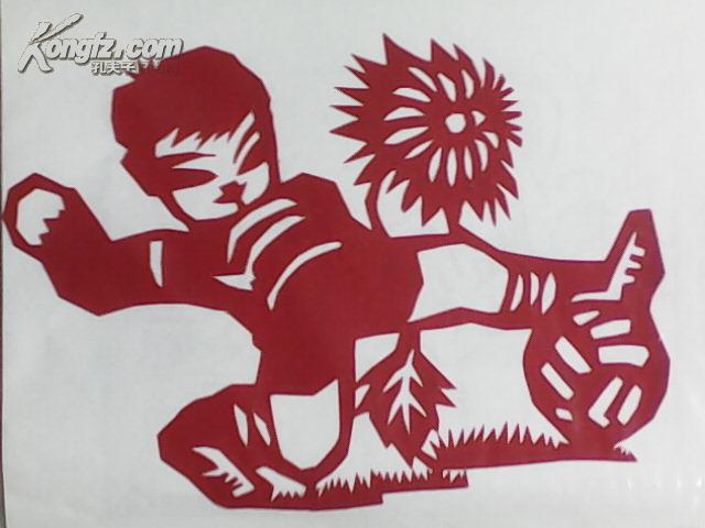 足球小子4:我们从小爱运动系列 传统手工剪纸(手工剪刻 长25cm 高