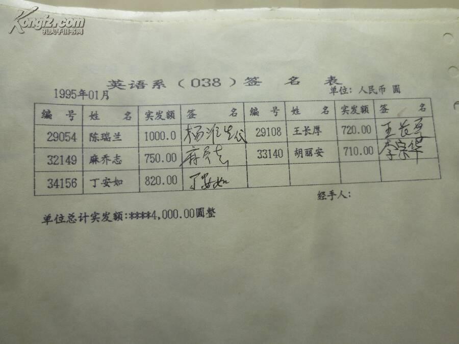 90年代北京大学教师工资单