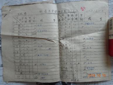 东战队社员生产资料及生活资料表1959年5月1