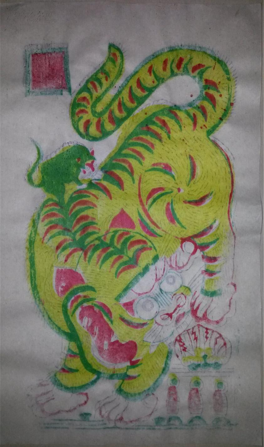 80年代木刻木版年画版画*母子老虎