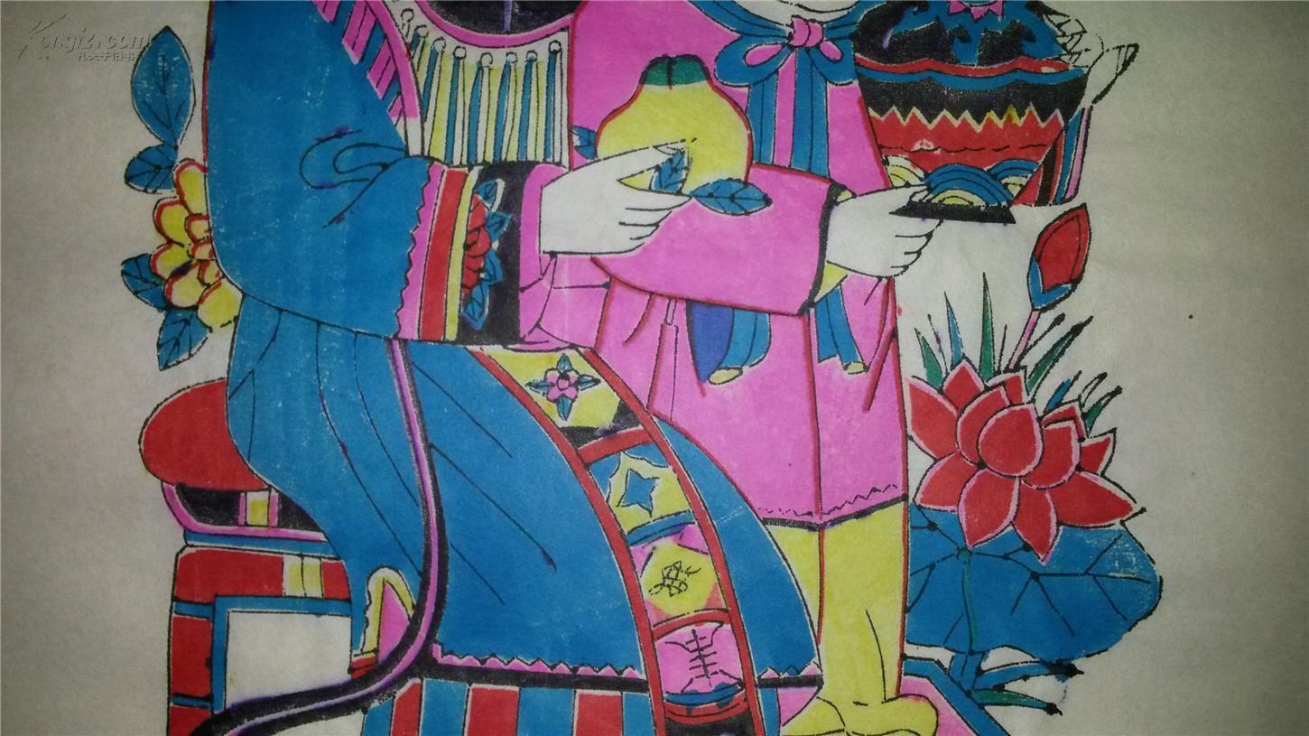 杨家埠木版年画版画大全之090,091*欢乐新年一对