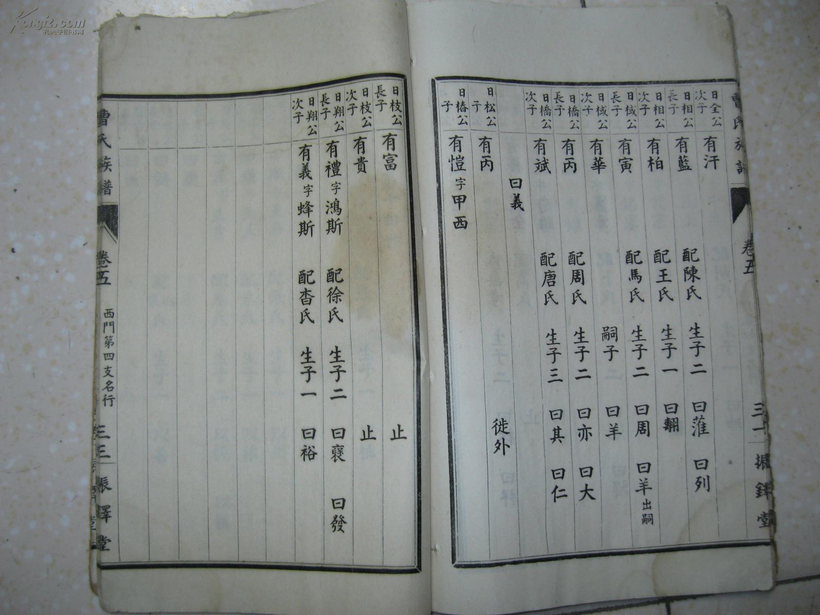 曹氏族谱共6本卷五卷六卷十一卷十三卷十六卷十九振铎堂民国期间修编