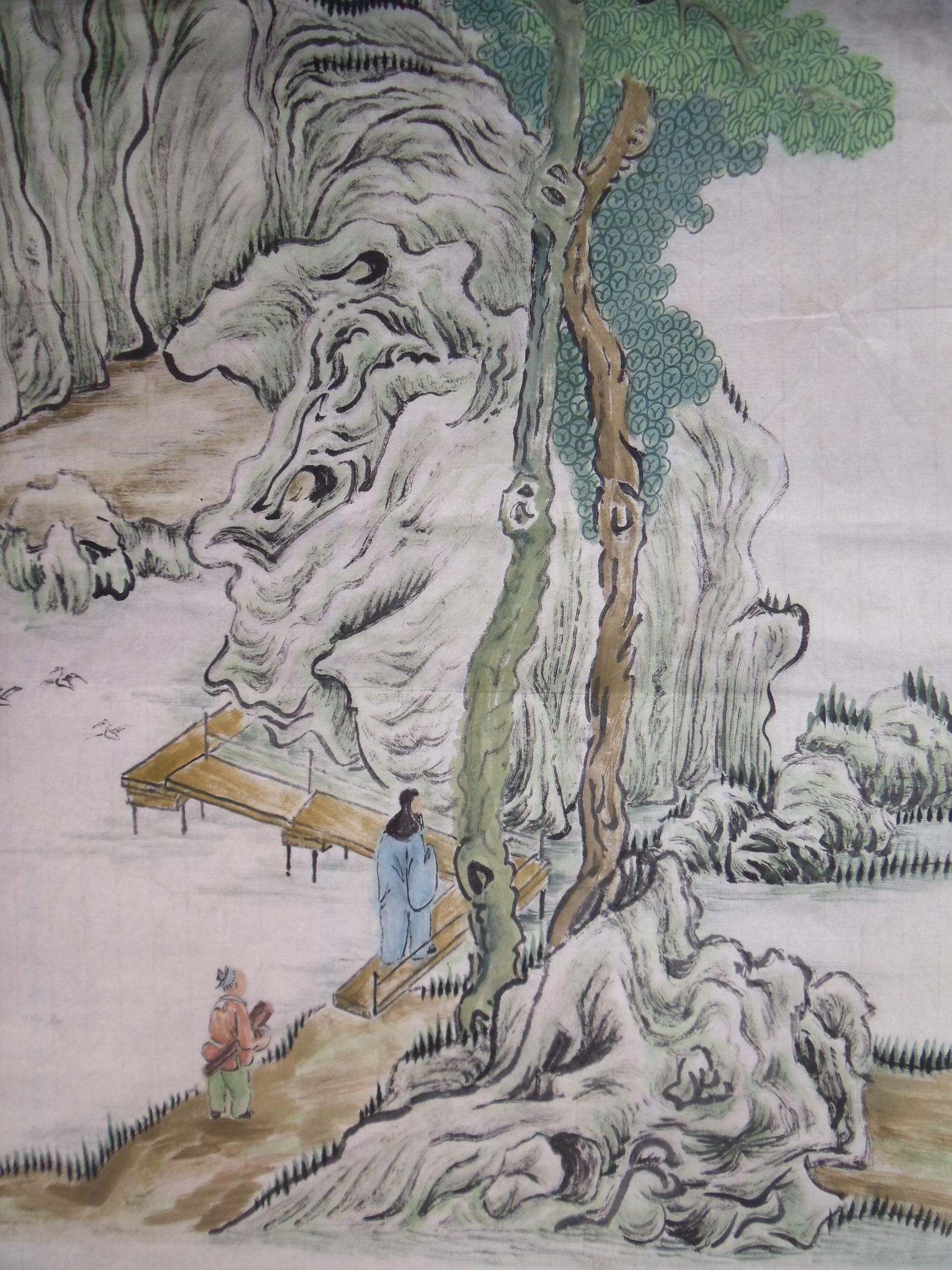 手绘真迹国画:燕山樵夫《访友》