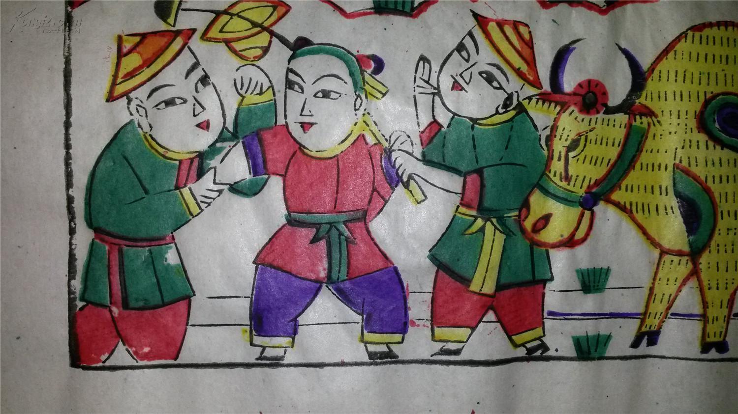 *改革版80年代印木刻木版年画版画*春牛图