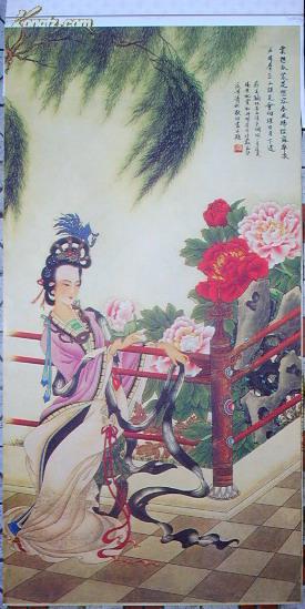 挂历宣纸画:真人赏花图(等古代仕女5张)62x32cm