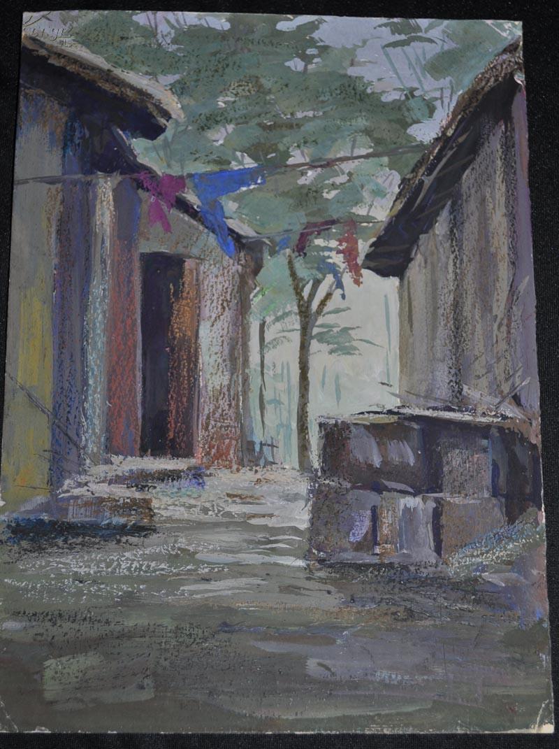 上海第十届美术 早期参展作品 美工【周言君】真迹 风景水粉画