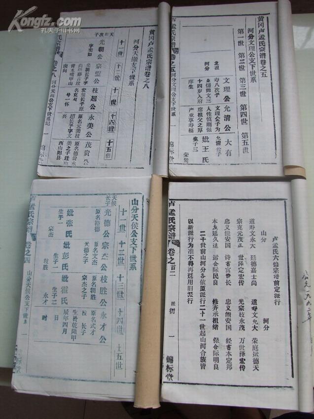 卢孟氏宗谱(卷一,二,四,五,六,八,共6本,锦标堂,湖北黄冈.