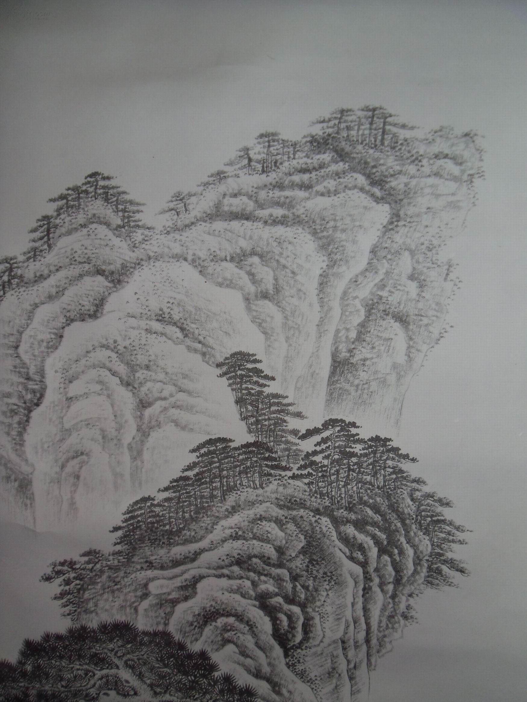 手绘真迹国画:亚文山水画《深山会友》立轴