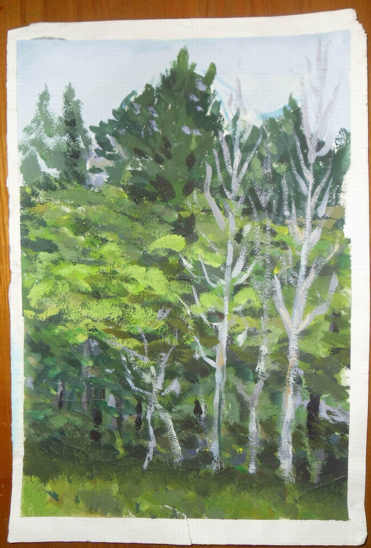手绘真迹水粉画:无款《树林》