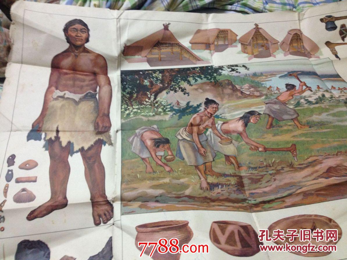 1964《山顶洞人和半坡族》中国历史教学挂图