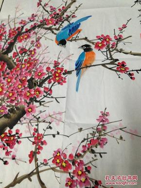 国画 傲雪红梅(甲午正月)竖幅 蓝鸟