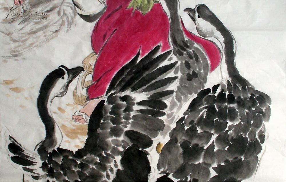 刘继卣画家人物写意尺寸10968厘米未裱