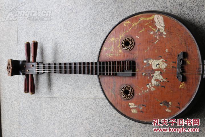 清代【琵琶古琴】描金 皇家乐器 上面有款有人物