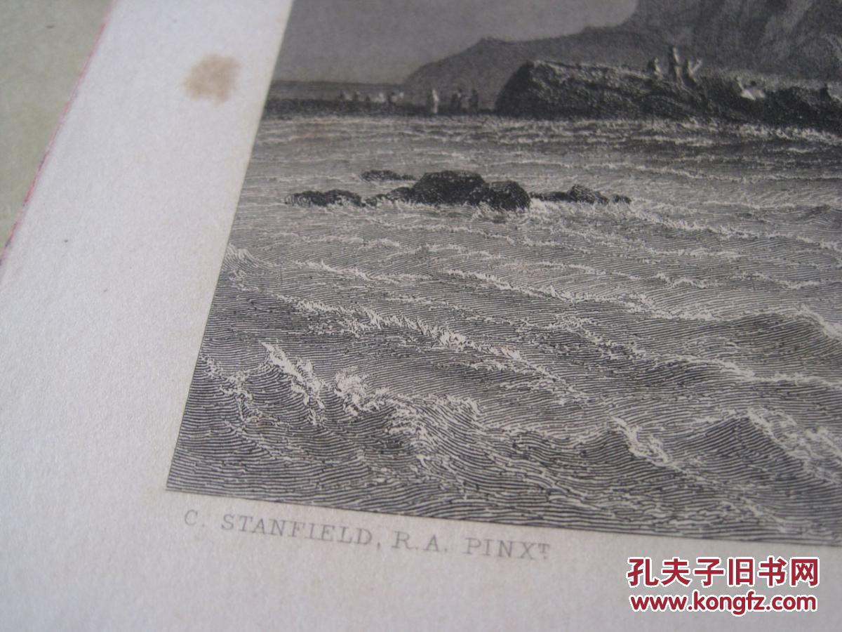 欧洲 十九世纪 钢版画 手工雕刻版 《the royal yacht off mount st
