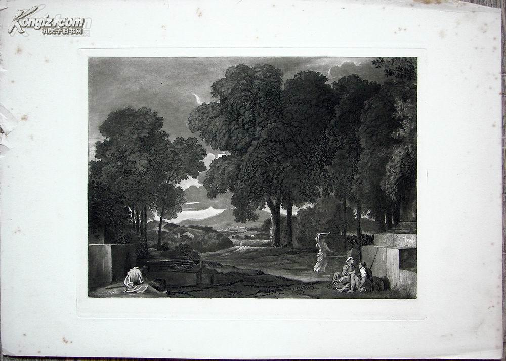 1887年风景画些列美柔汀版画《福基翁》—法国著名画家"普桑/nicolas