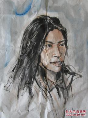 无款人物头像肖像画(水墨国画)一张 风格有些像是孔奇