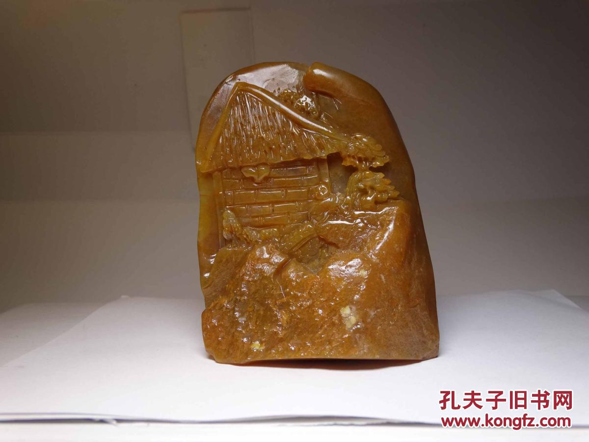 【精品石雕 寿山石高山橘皮黄冻石摆件"深山访友" 质地透彻 石性稳定