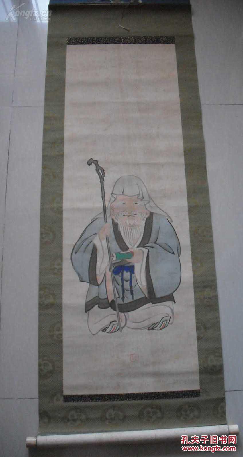 清末民国左右海派风格老画一张老翁图设色绢本原装原裱