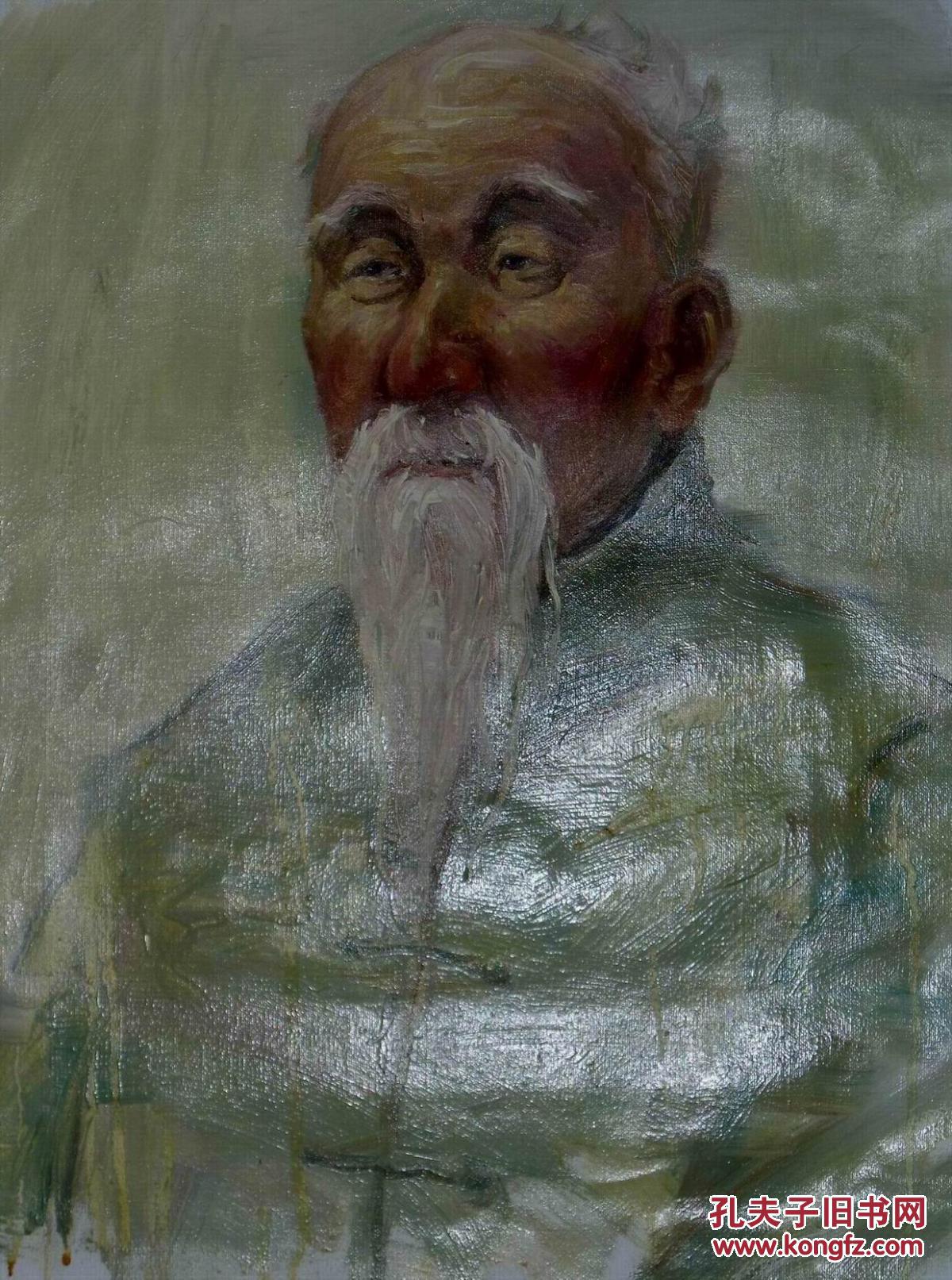 手绘布面油画:无款白胡子老人