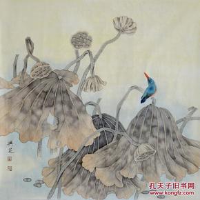 当代画家原创纯手绘工笔花鸟画荷叶莲蓬