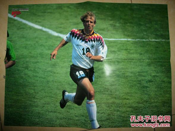 【日文原版】日本原版大幅足球海报(克林斯曼、巴蒂斯图塔，美国94世界杯，双面)