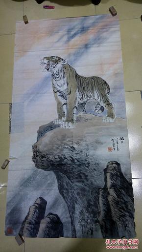 当代著名画虎大家蔡育贤先生精品老虎旭日图包真迹大尺幅