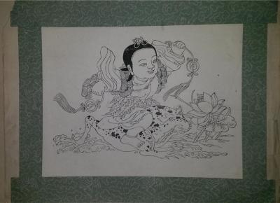 六七十年代杨柳青半印半绘木版年画版画*刘海戏金蟾线稿*已托裱