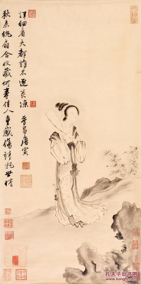秋风纨扇图 五十年代朵云轩精品 木版水印 唐寅