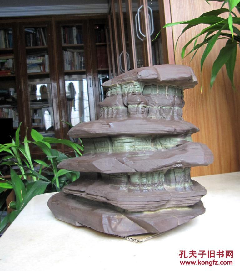 天然奇石观赏石造型石核桃纹紫袍玉带松花石原石摆件