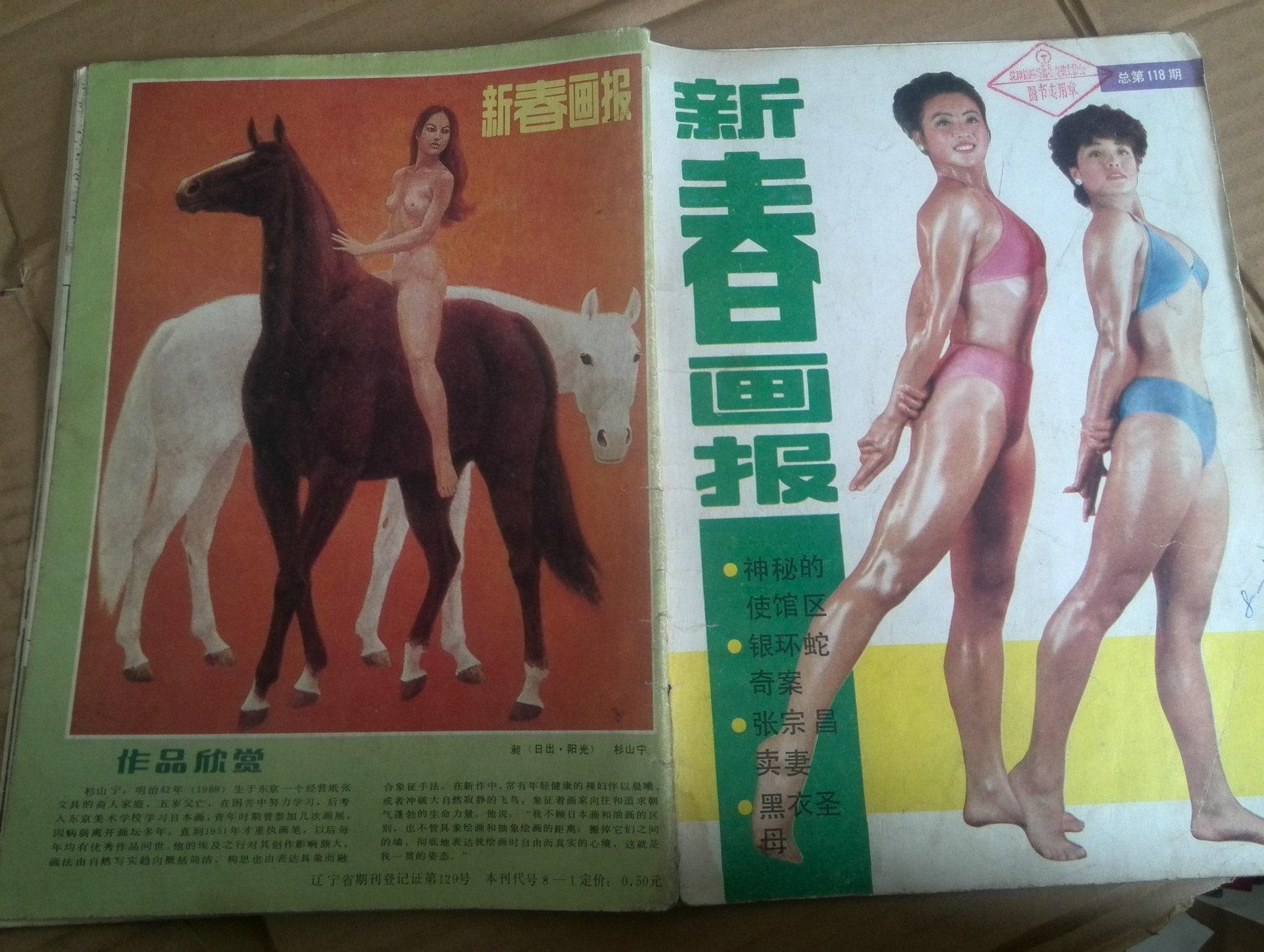 86年第四届健美锦标赛(中国首次着三点式比赛服),骑马的裸女.