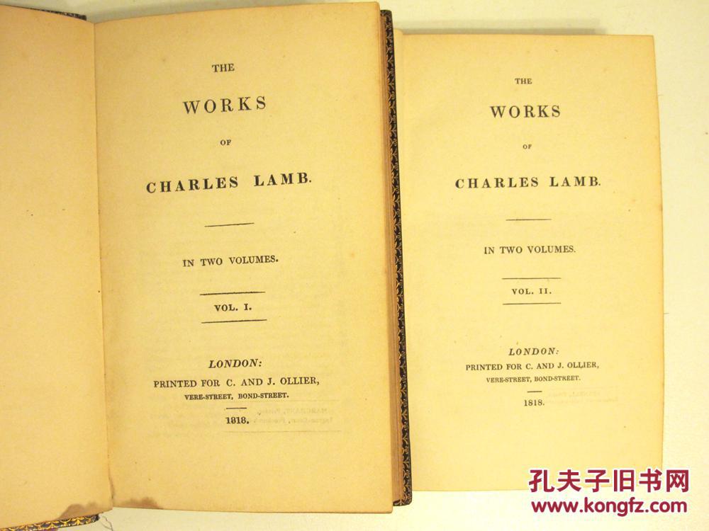 全皮烫金书口刷金内侧镶多重金边1818年初版《兰姆诗文集》上下册(全)