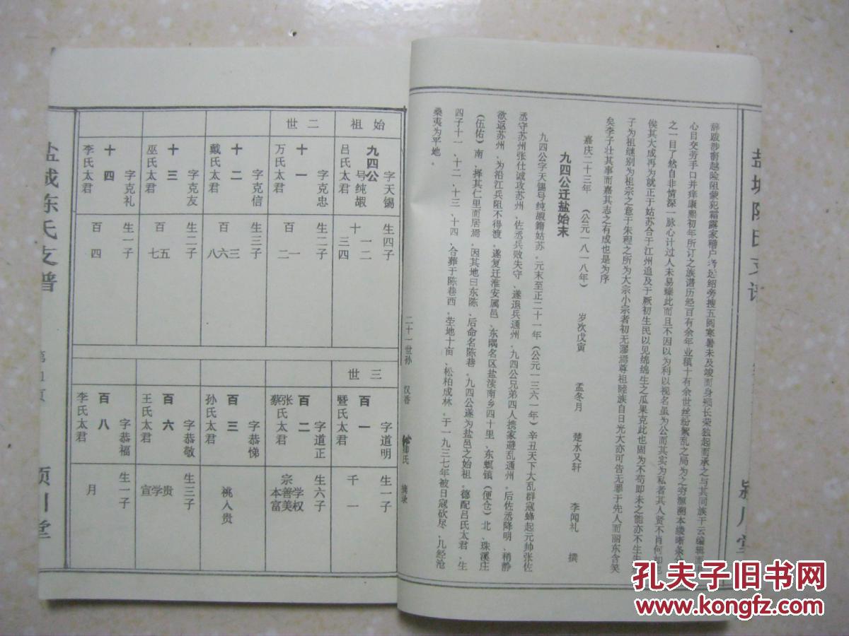 陈氏支谱(江苏盐城陈氏家谱,九四公十一支系,颍川堂,元末避战乱,由