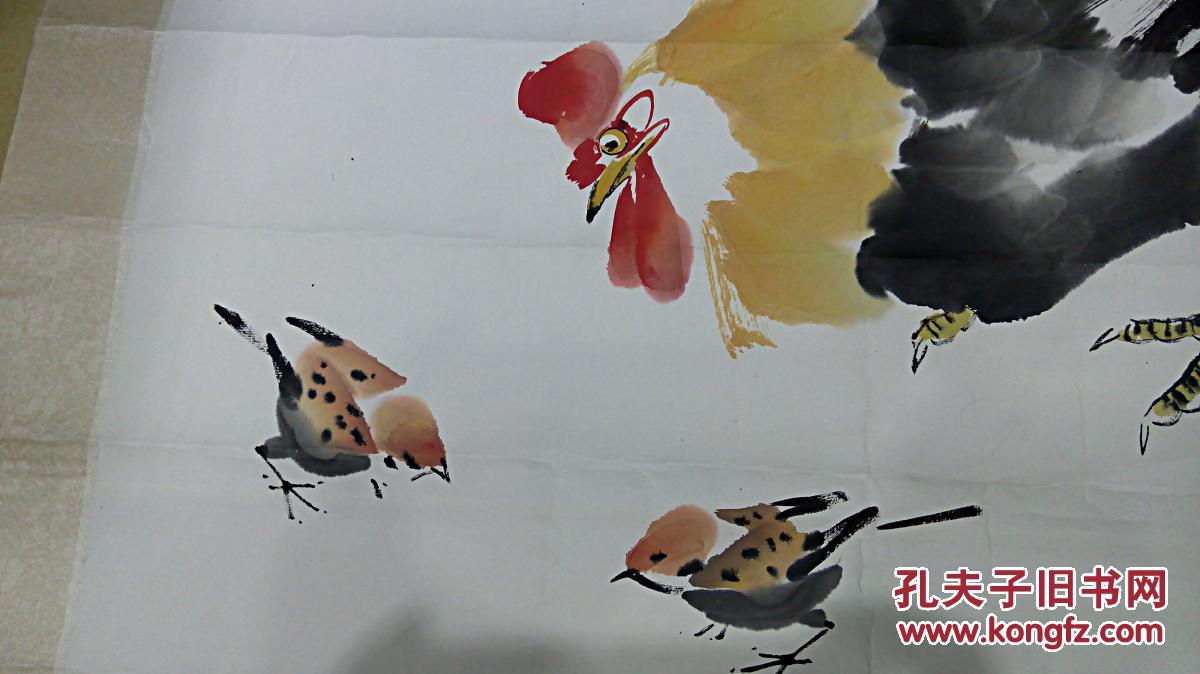 当代书画名家贾玉富先生精绘公鸡麻雀图保真迹