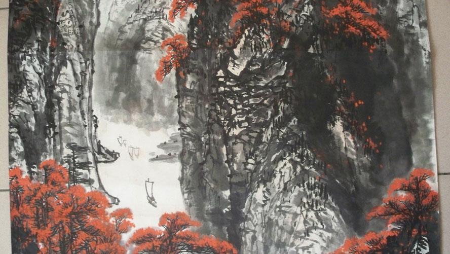 河北省美协会理事,山水画研究会副会长唐凤岐"三峡金秋图"国画