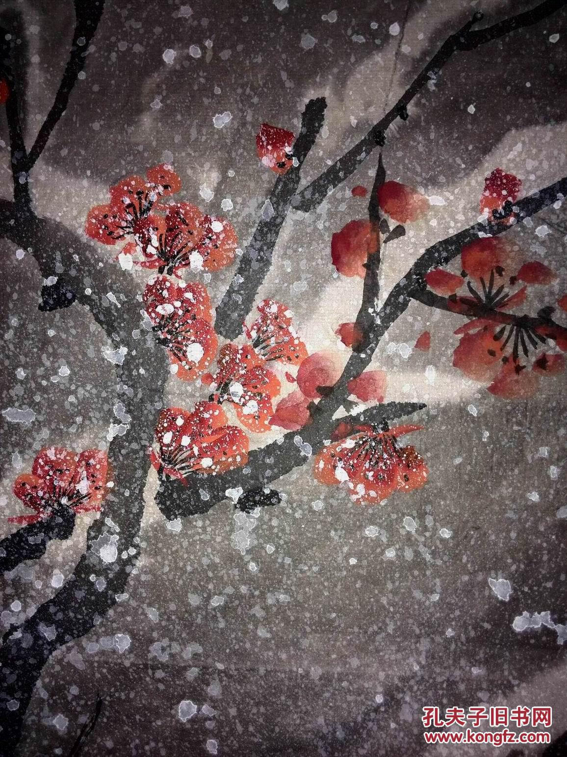 手绘真迹国画:李霞《雪中梅》