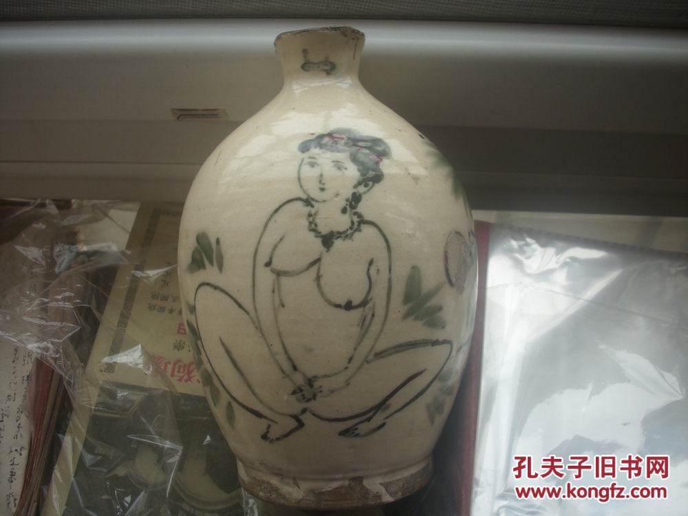 清末妓院用的摆件-【裸女牡丹纹】彩瓷梅瓶!高