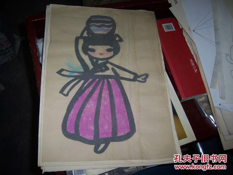 1507;水粉画【少数民族女孩人物3】1张,(规格40*27厘米),(私人藏书9品