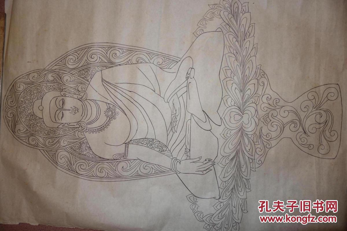 早期,工笔白描佛像人物画