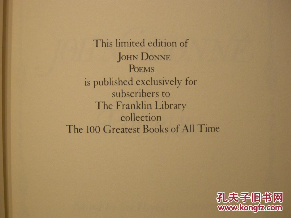 约翰·邓恩诗集 poems john donne 全牛皮 franklin library 头版