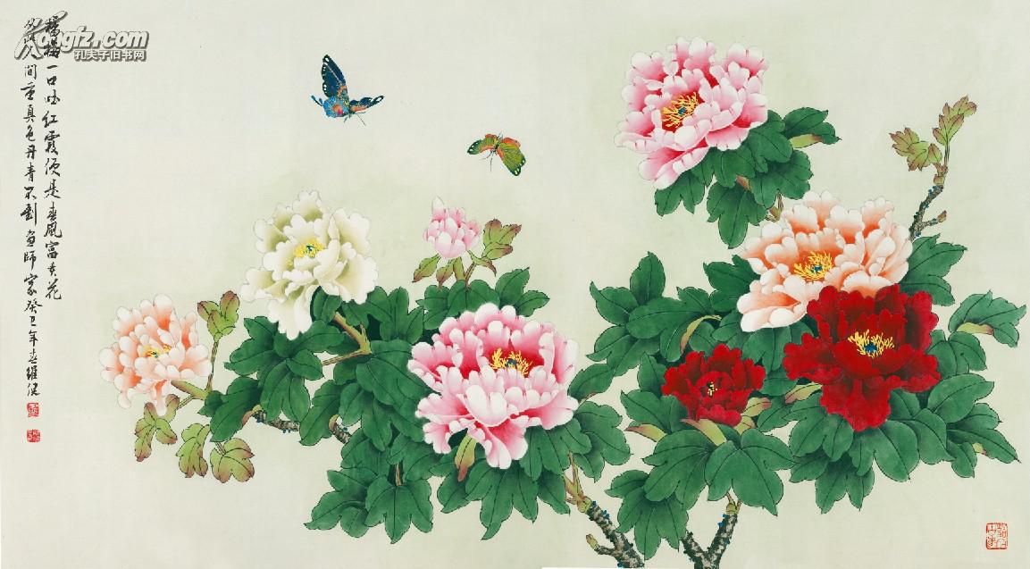 高仿微喷--国画--工笔画--富贵牡丹