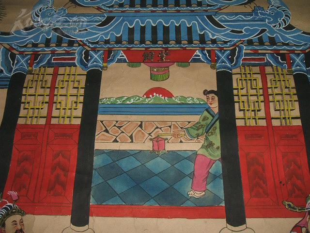民国或建国初期手绘老年画版画《家堂》(古时民间供奉在祠堂的祖影)