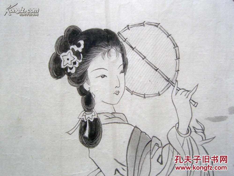 (已故近现代"海上画派"著名书画家)朱梅邨《工笔白描仕女小品画4幅》