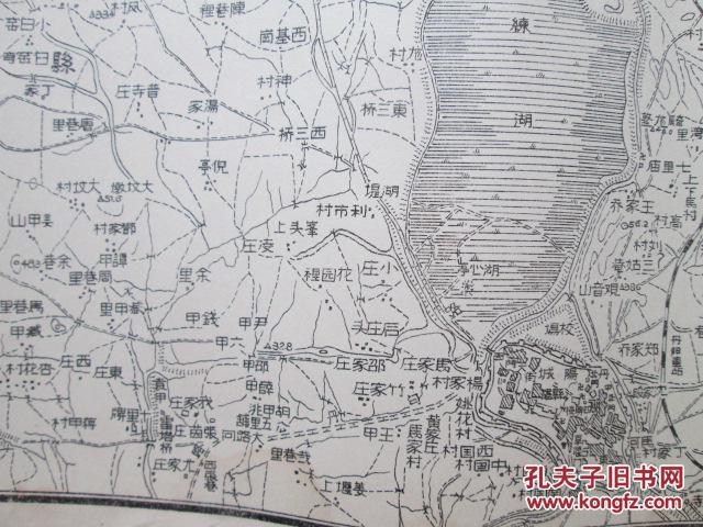 红色收藏民国再版三野军用地图江苏丹阳城55cm乘以29cm