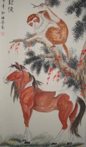 于瑞安4尺国画封侯图